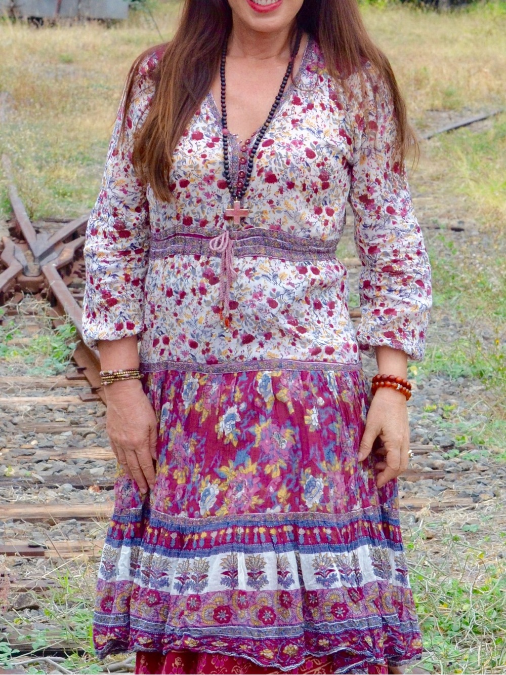 Vintage 1970’s Cotton Gauze Adini Sultana India dress block print burgundy boho